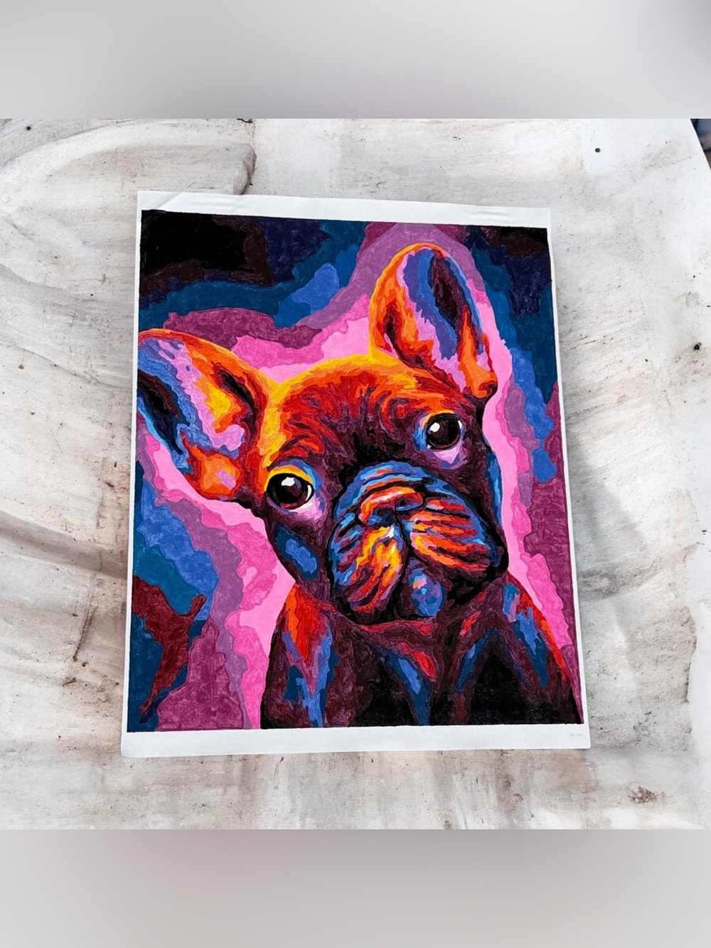 Colorful Frenchie Pet Dog Painting  16”x 20” Unframed
